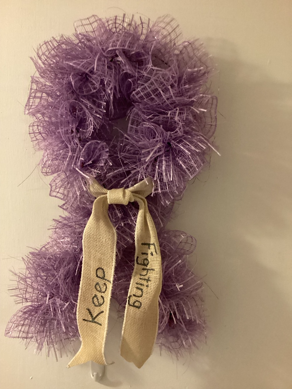 Home made purple keep fighting cancer wreath